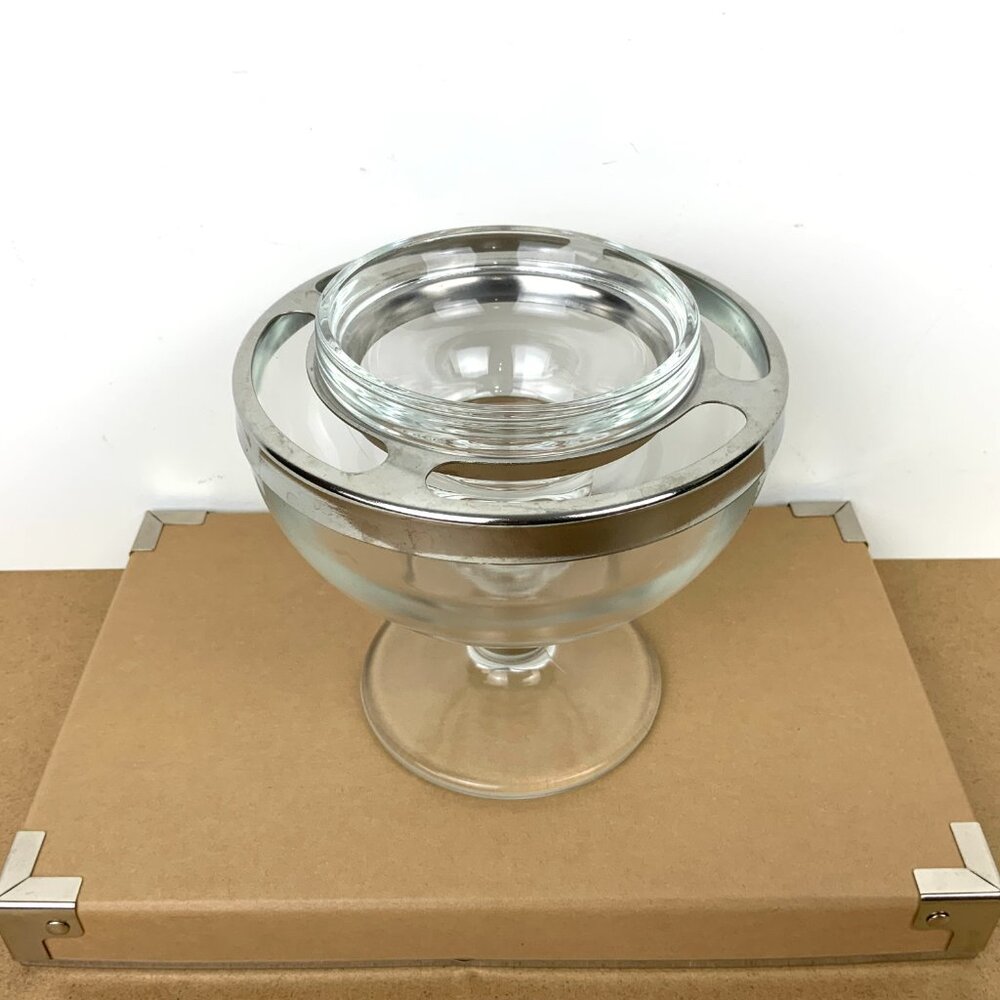 Vintage Glass Stainess Steel Ring Caviar Shrimp Cocktail Icer Server - Picture 3 of 16